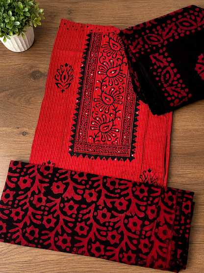 Chika Crimson Red Floral 3-Piece Unstitched Suit